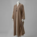 Elegant Taupe Embroidered Sleeve Abaya with Tassel Detail